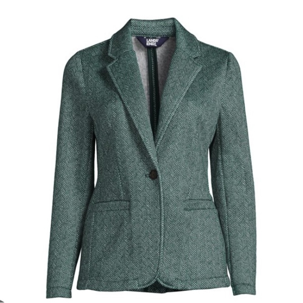 LAST CHANCE Land’s End Deep Balsam Herringbone Sweater Fleece Blazer